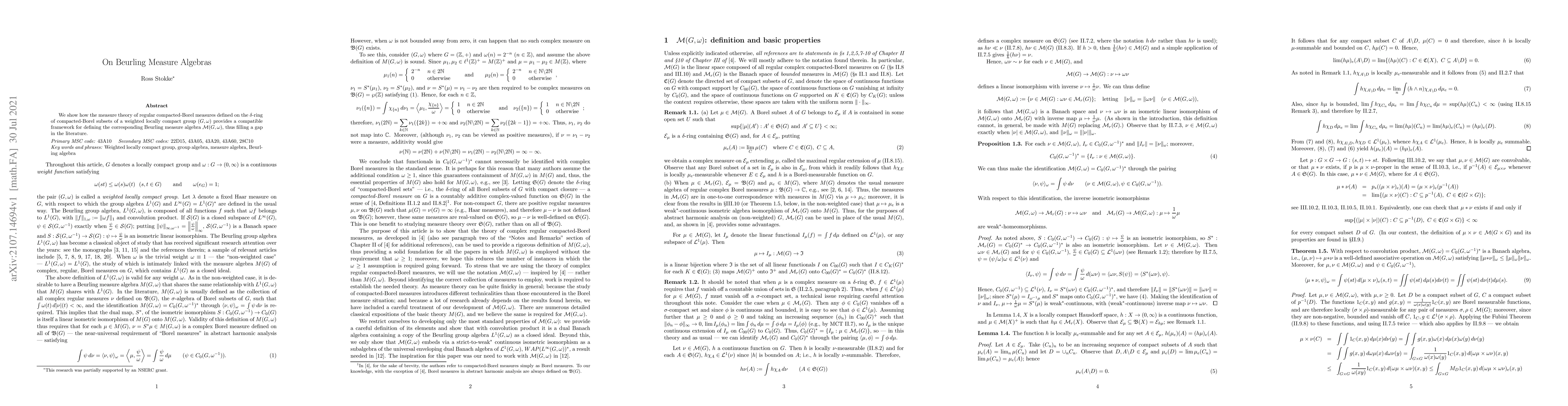 Thumbnail for On Beurling measure algebras