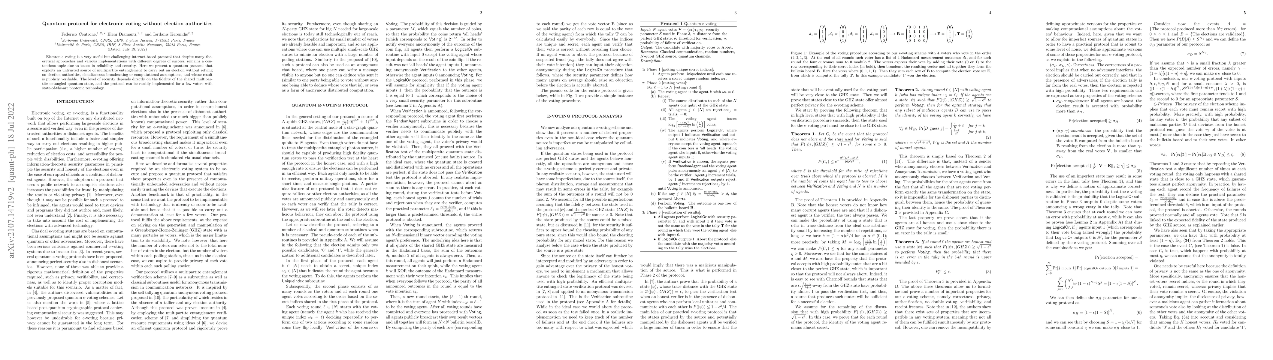 Thumbnail for Quantum protocol for electronic voting without election authorities