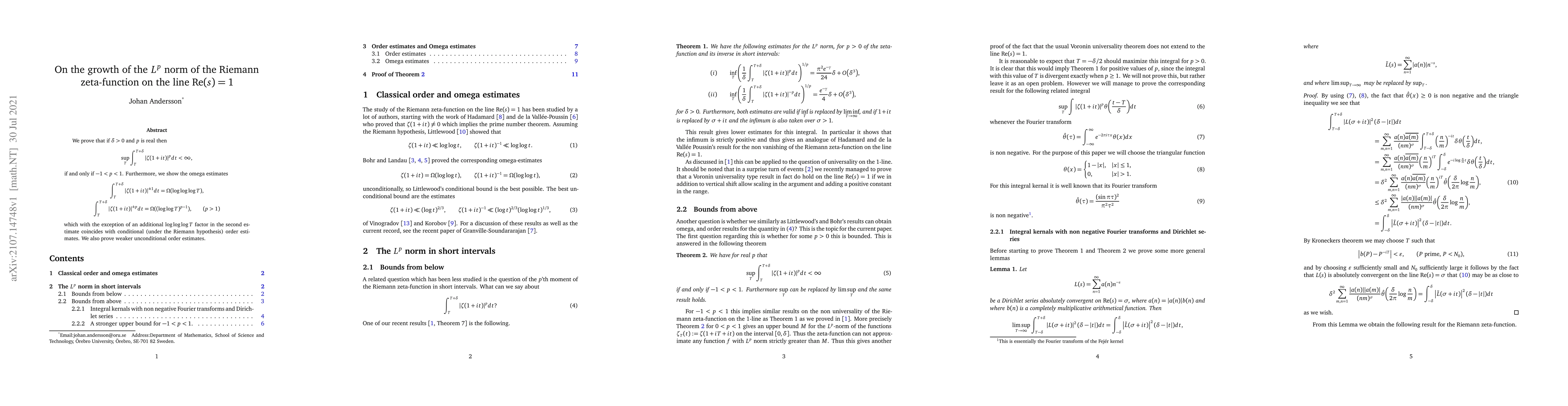 Thumbnail for On the growth of the $L^p$ norm of the Riemann zeta-function on the line
  Re$(s)=1$