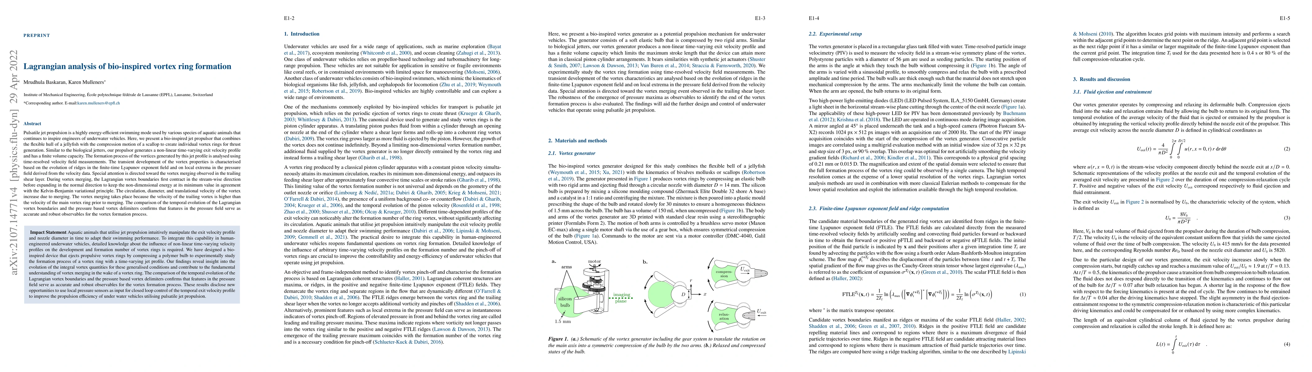 Thumbnail for Lagrangian analysis of bio-inspired vortex ring formation