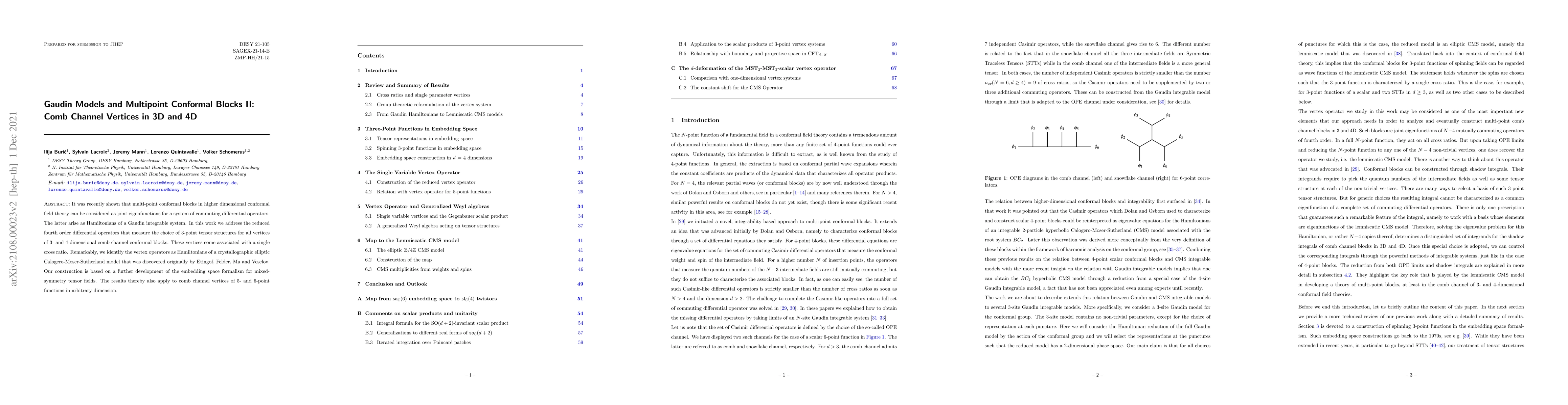 Thumbnail for Gaudin Models and Multipoint Conformal Blocks II: Comb channel vertices
  in 3D and 4D