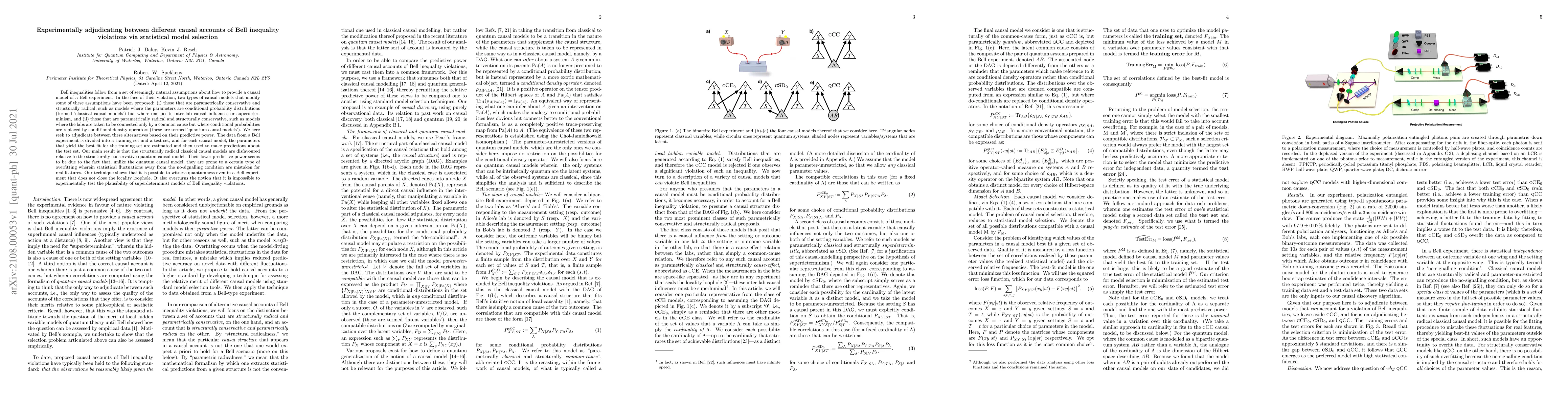 Thumbnail for Experimentally adjudicating between different causal accounts of Bell
  inequality violations via statistical model selection