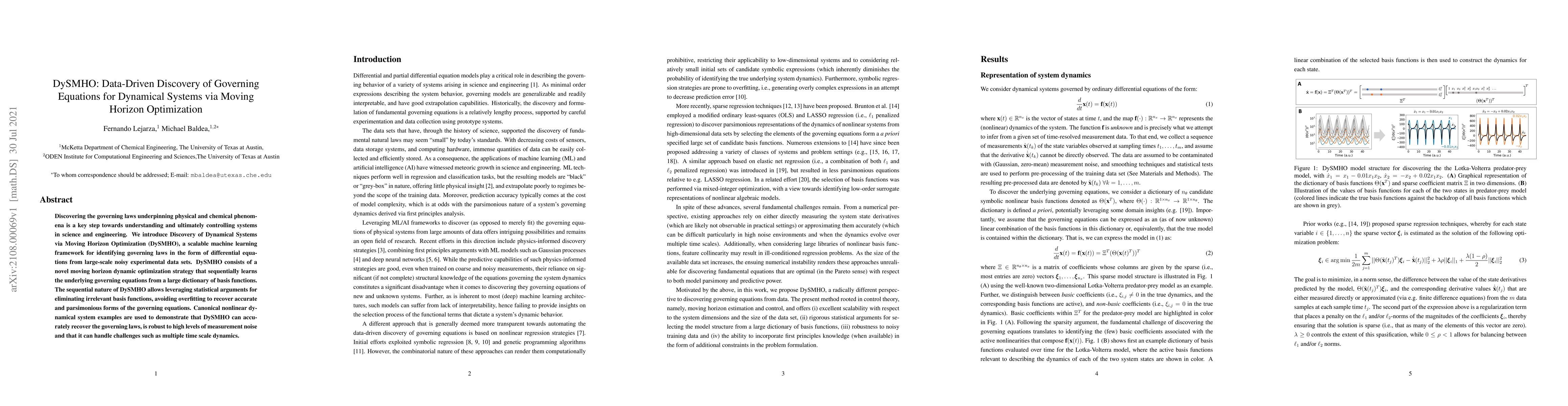 Thumbnail for DySMHO: Data-Driven Discovery of Governing Equations for Dynamical
  Systems via Moving Horizon Optimization