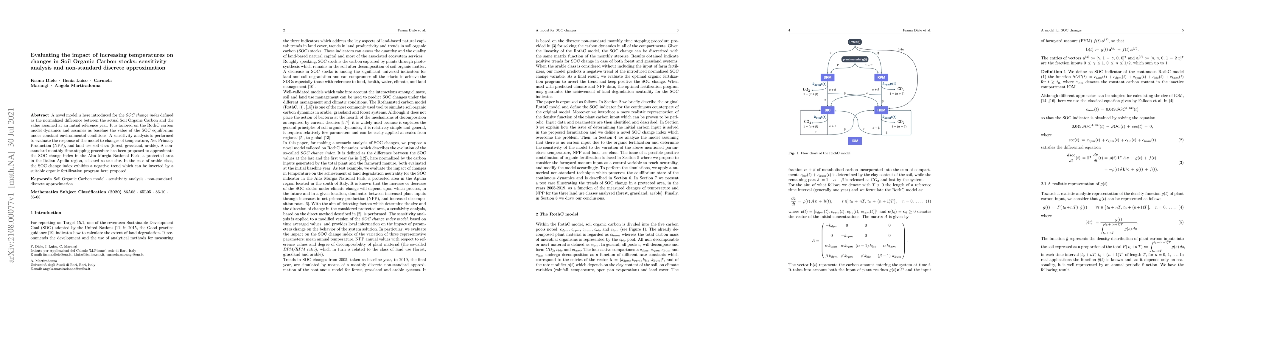 Thumbnail for Evaluating the impact of increasing temperatures on changes in Soil
  Organic Carbon stocks: sensitivity analysis and non-standard discrete
  approximation