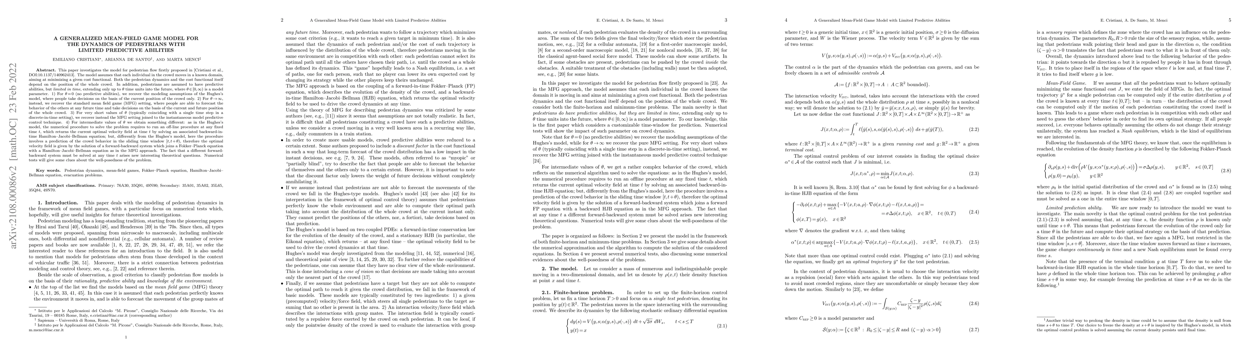 Thumbnail for A generalized mean-field game model for the dynamics of pedestrians with
  limited predictive abilities