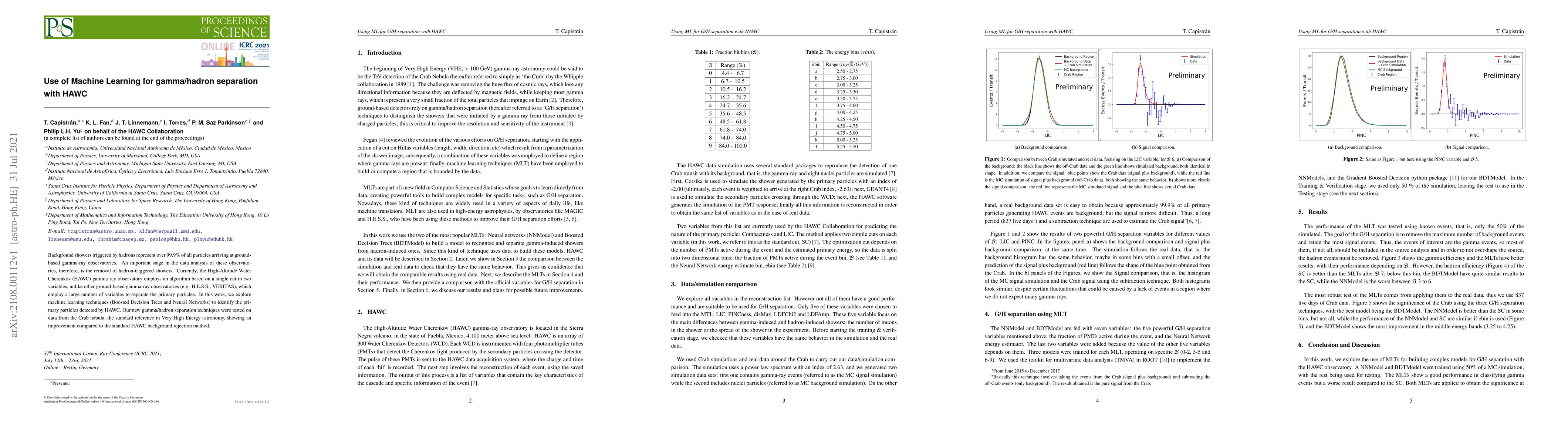 Thumbnail for Use of Machine Learning for gamma/hadron separation with HAWC