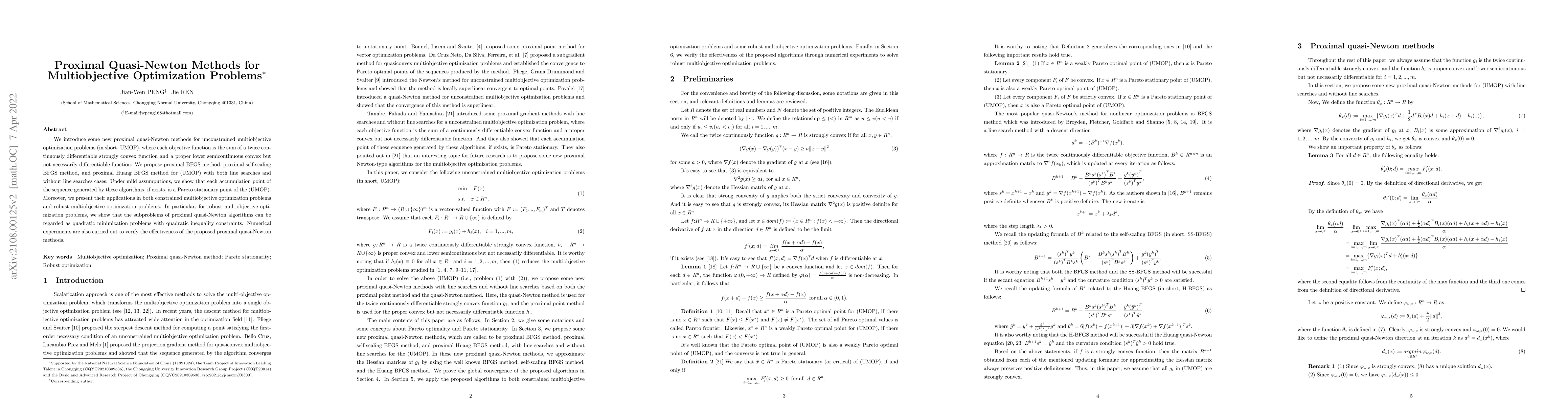 Thumbnail for Proximal Quasi-Newton Methods for Multiobjective Optimization Problems