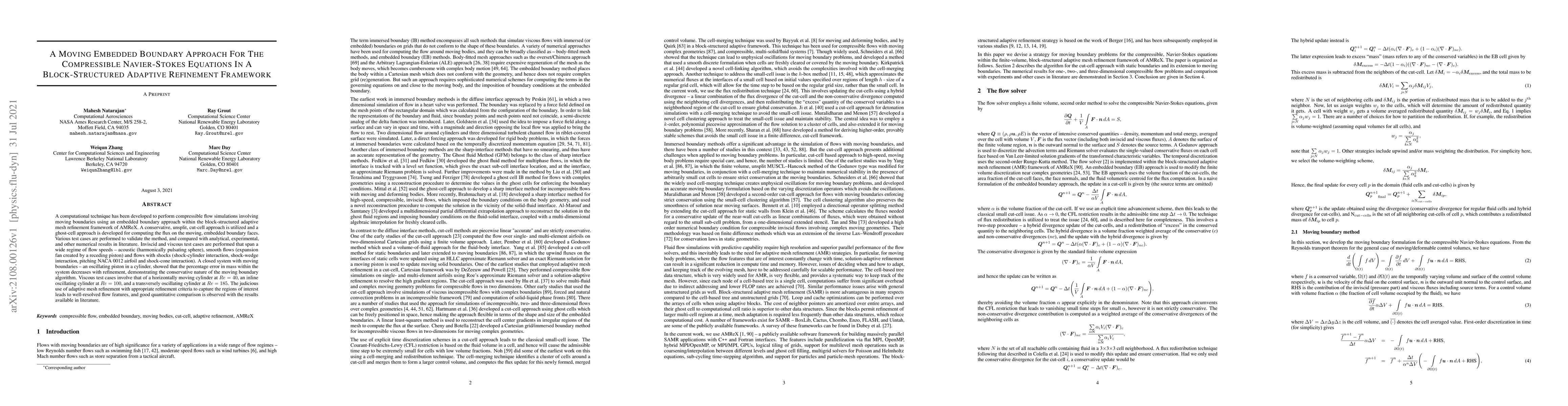 Thumbnail for A Moving Embedded Boundary Approach For The Compressible Navier-Stokes
  Equations In A Block-Structured Adaptive Refinement Framework
