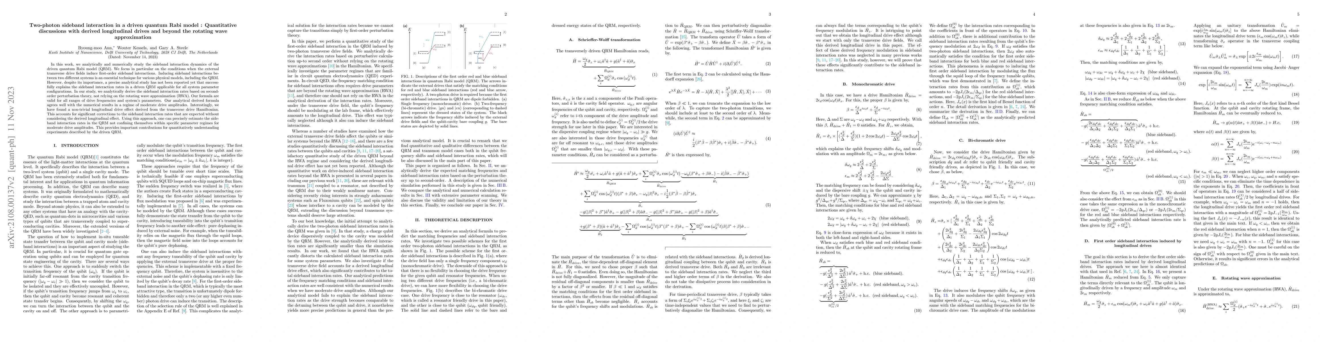 Thumbnail for Two-photon sideband transition in a driven quantum Rabi model :
  Quantitative discussions with derived longitudinal drives and beyond the
  rotating wave approximation