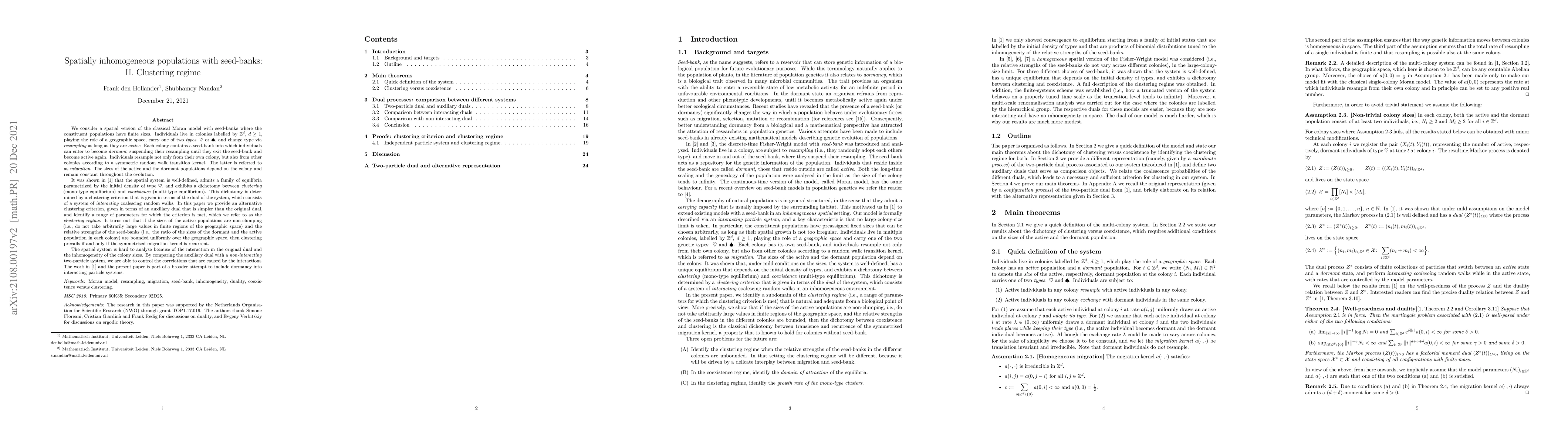Thumbnail for Spatially Inhomogeneous Populations with Seed-banks: II. Clustering
  Regime