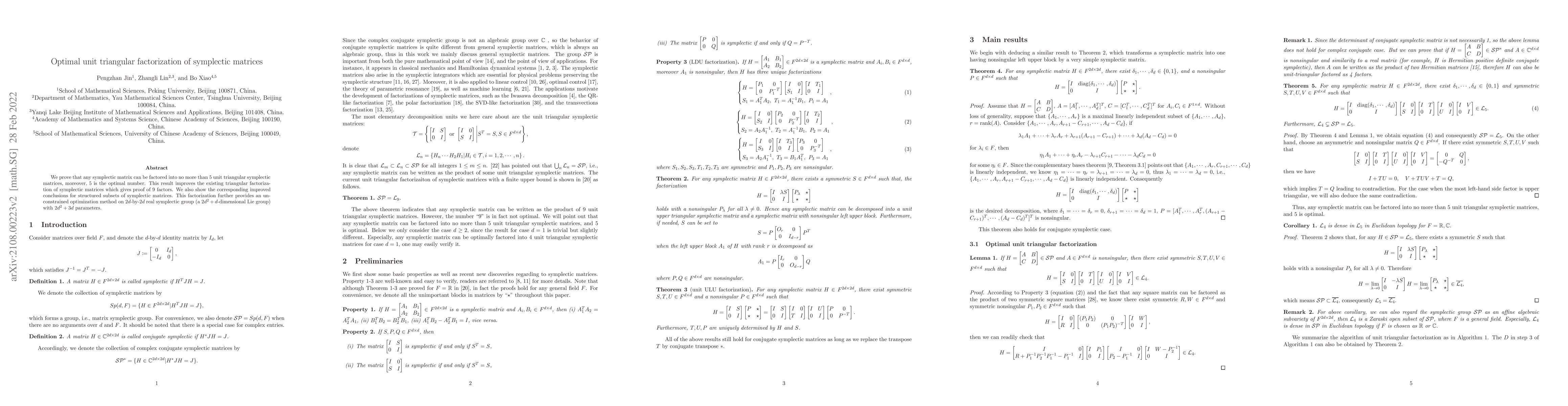 Thumbnail for Optimal unit triangular factorization of symplectic matrices