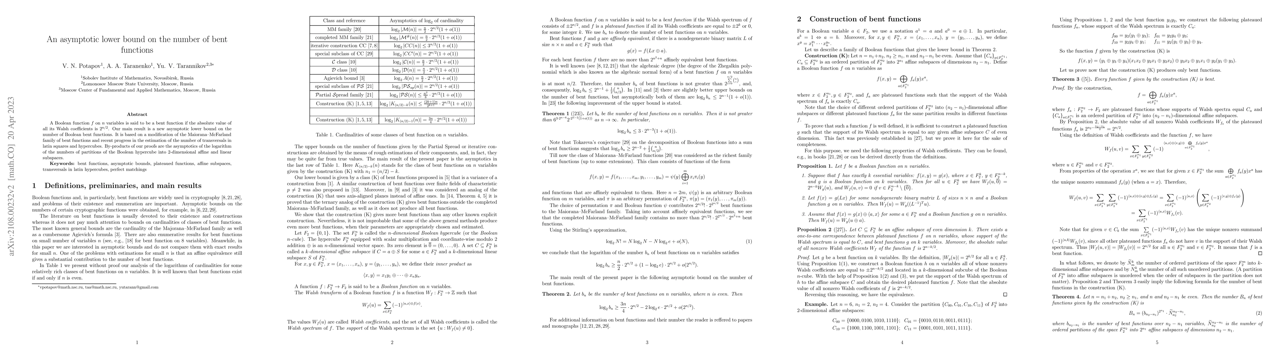 Thumbnail for An asymptotic lower bound on the number of bent functions