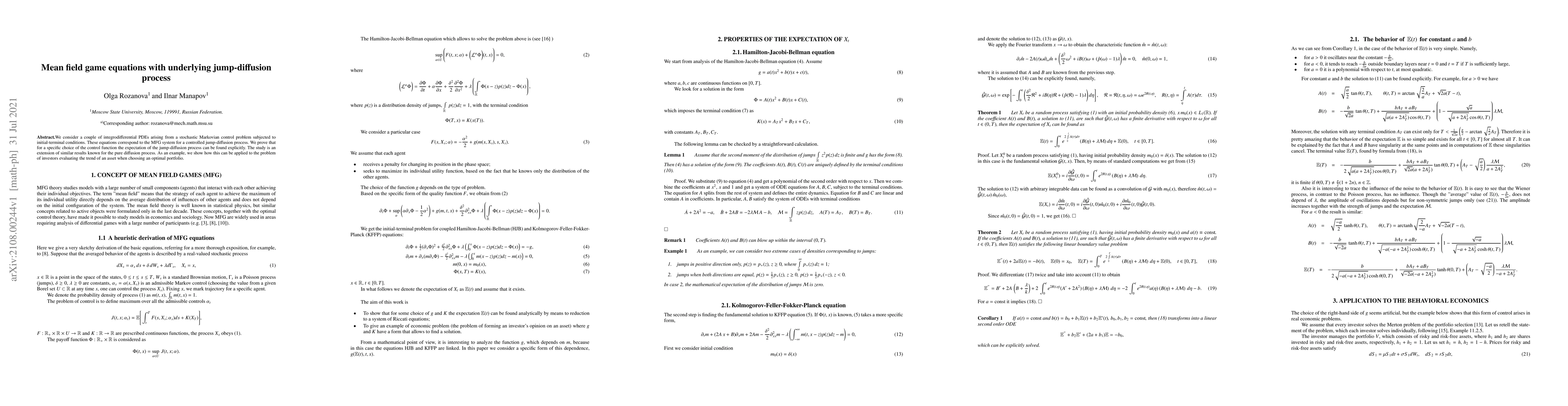 Thumbnail for Mean field game equations with underlying jump-diffusion process