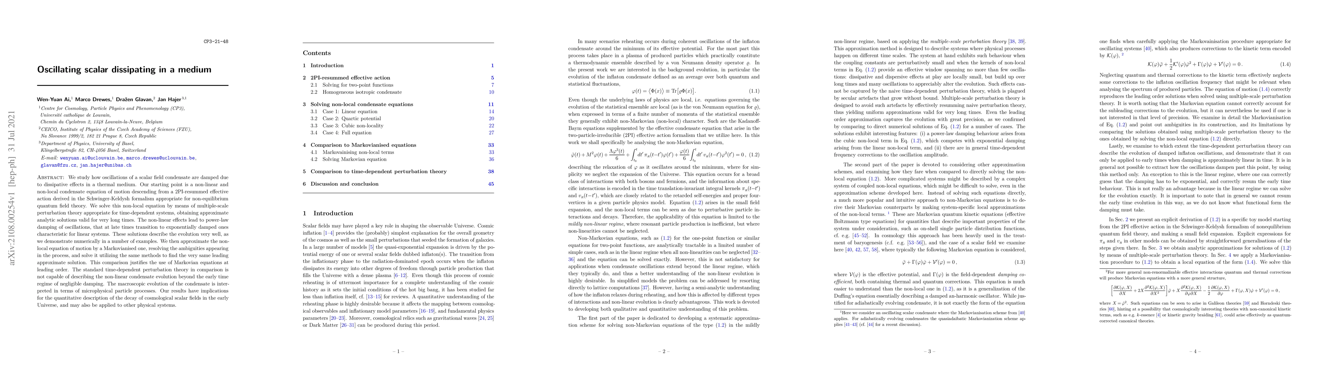 Thumbnail for Oscillating scalar dissipating in a medium