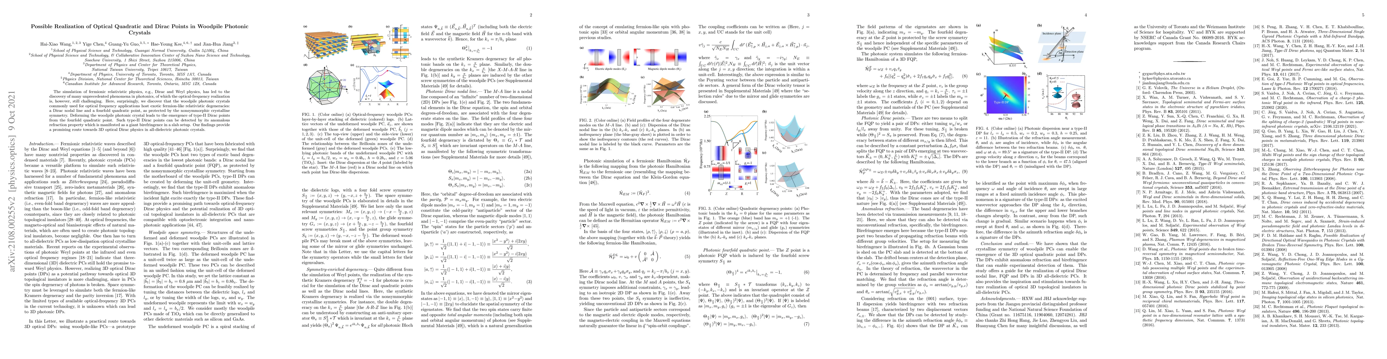 Thumbnail for Possible Realization of Optical Quadratic and Dirac Points in Woodpile
  Photonic Crystals