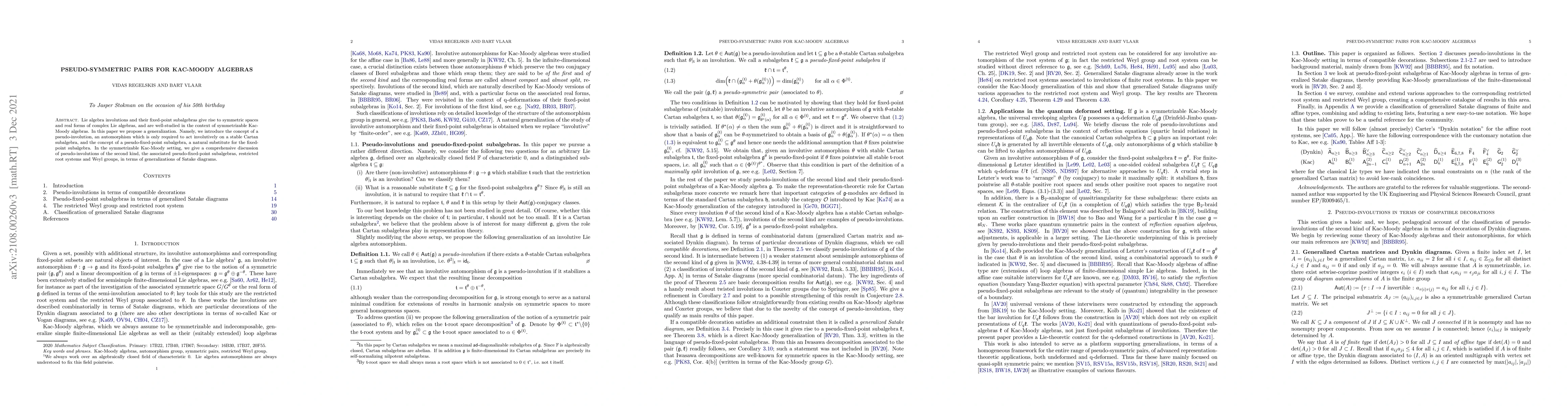 Thumbnail for Pseudo-symmetric pairs for Kac-Moody algebras