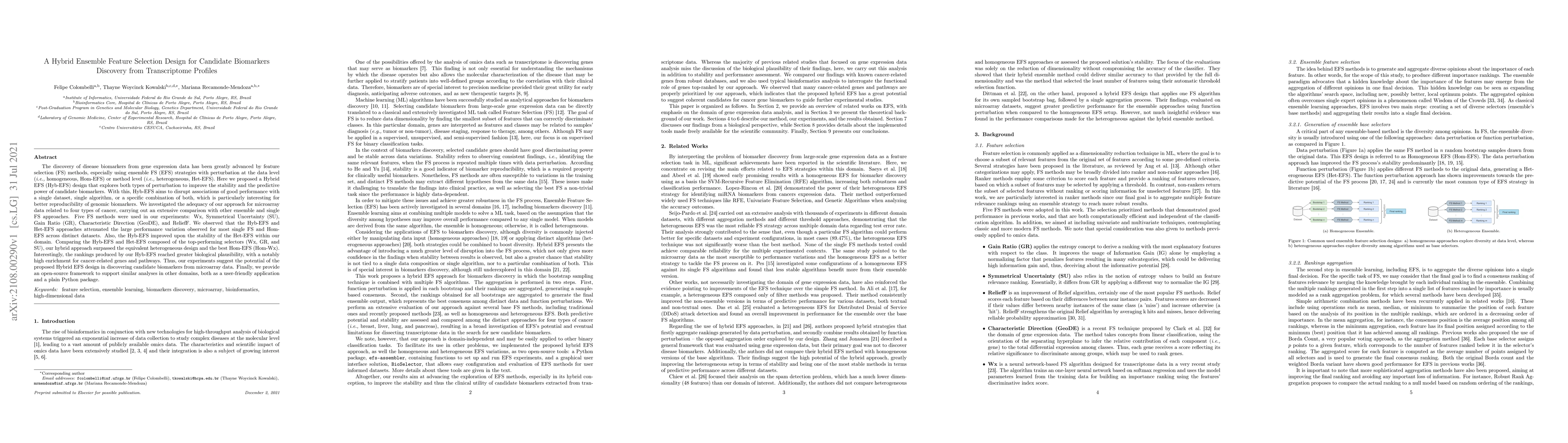 Thumbnail for A Hybrid Ensemble Feature Selection Design for Candidate Biomarkers
  Discovery from Transcriptome Profiles