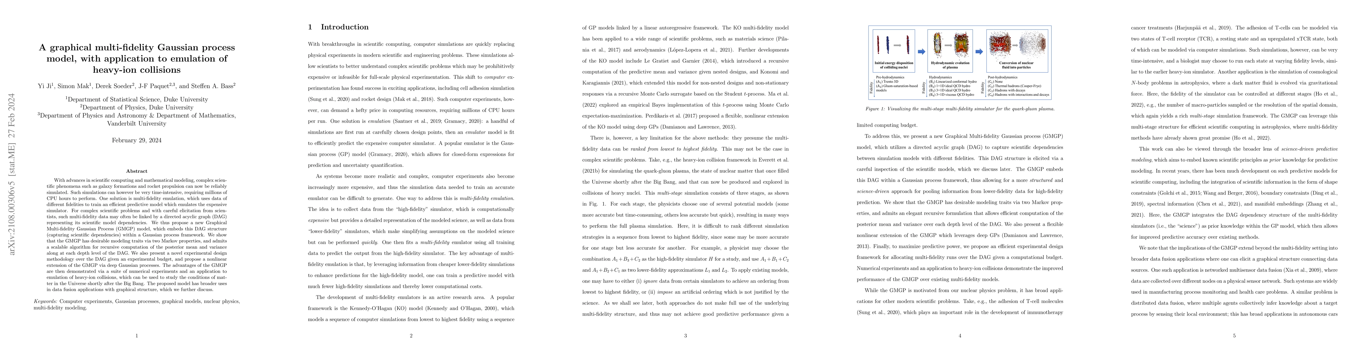 Thumbnail for A graphical multi-fidelity Gaussian process model, with application to
  emulation of heavy-ion collisions