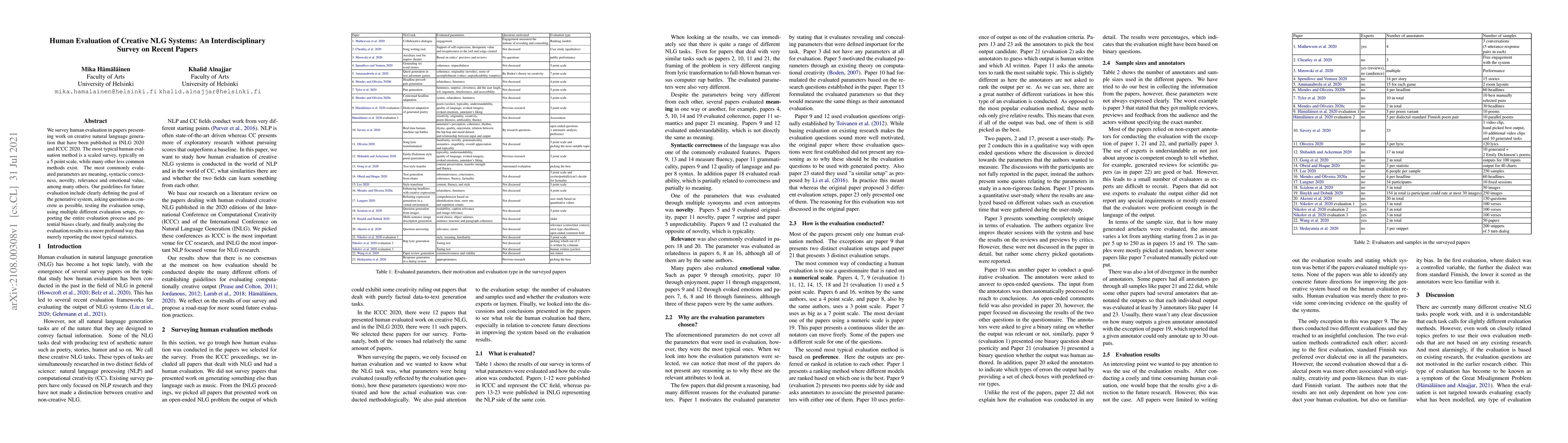 Thumbnail for Human Evaluation of Creative NLG Systems: An Interdisciplinary Survey on
  Recent Papers