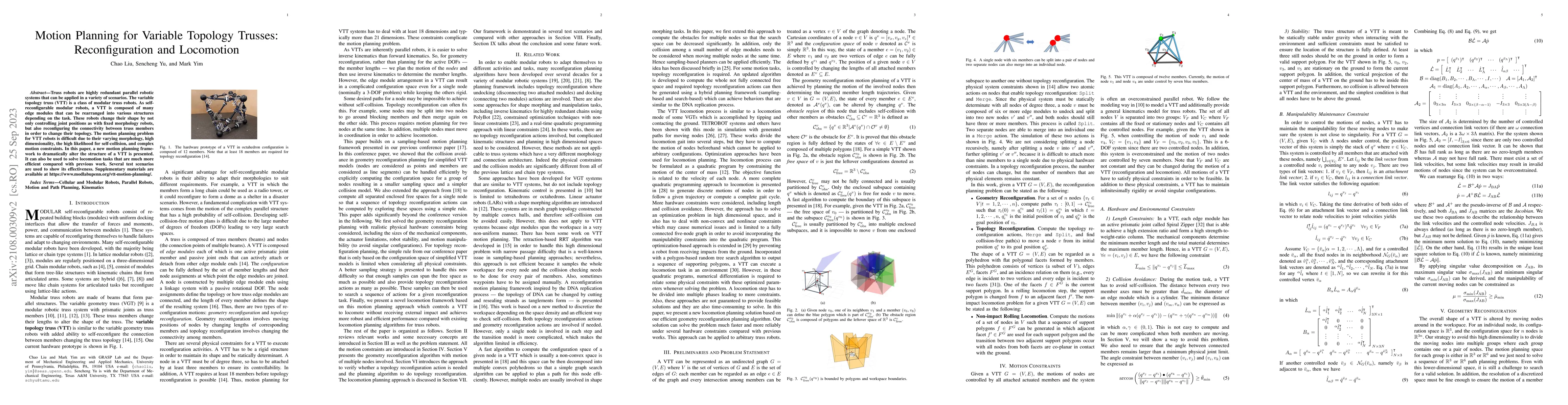 Thumbnail for Motion Planning for Variable Topology Trusses: Reconfiguration and
  Locomotion