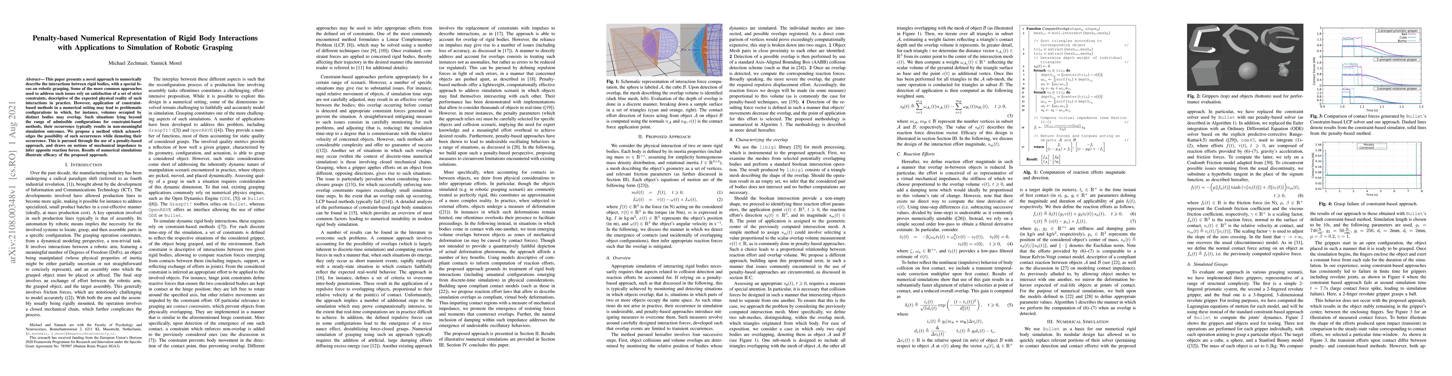 Thumbnail for Penalty-based Numerical Representation of Rigid Body Interactions with
  Applications to Simulation of Robotic Grasping