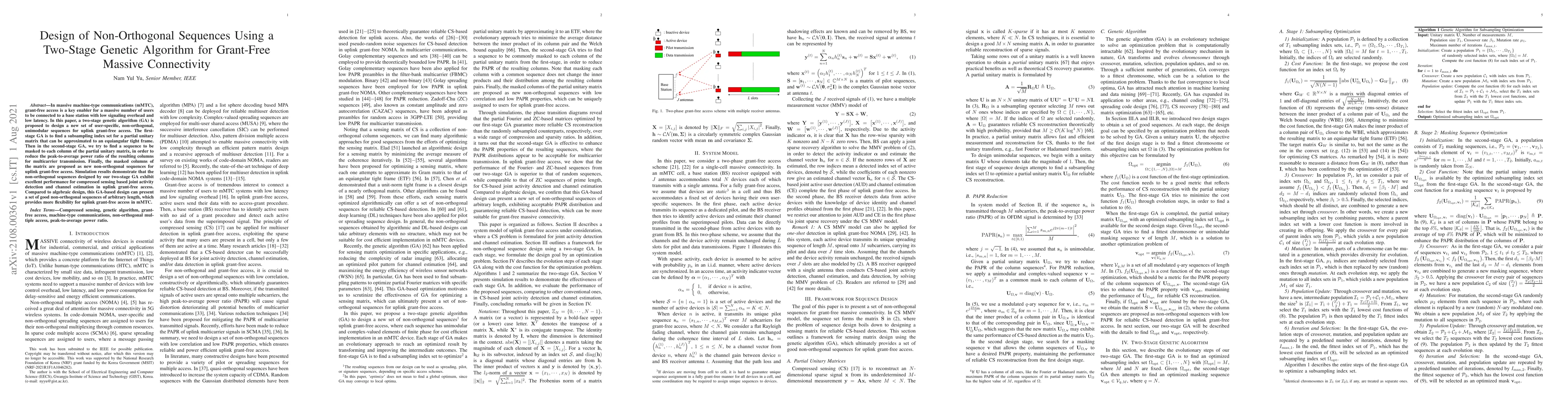 Thumbnail for Design of Non-Orthogonal Sequences Using a Two-Stage Genetic Algorithm
  for Grant-Free Massive Connectivity