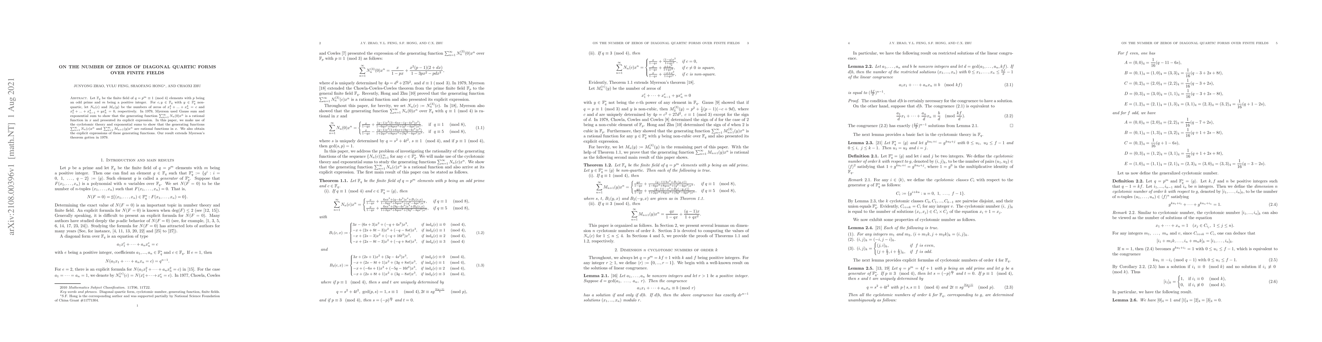 Thumbnail for On the number of zeros of diagonal quartic forms over finite fields