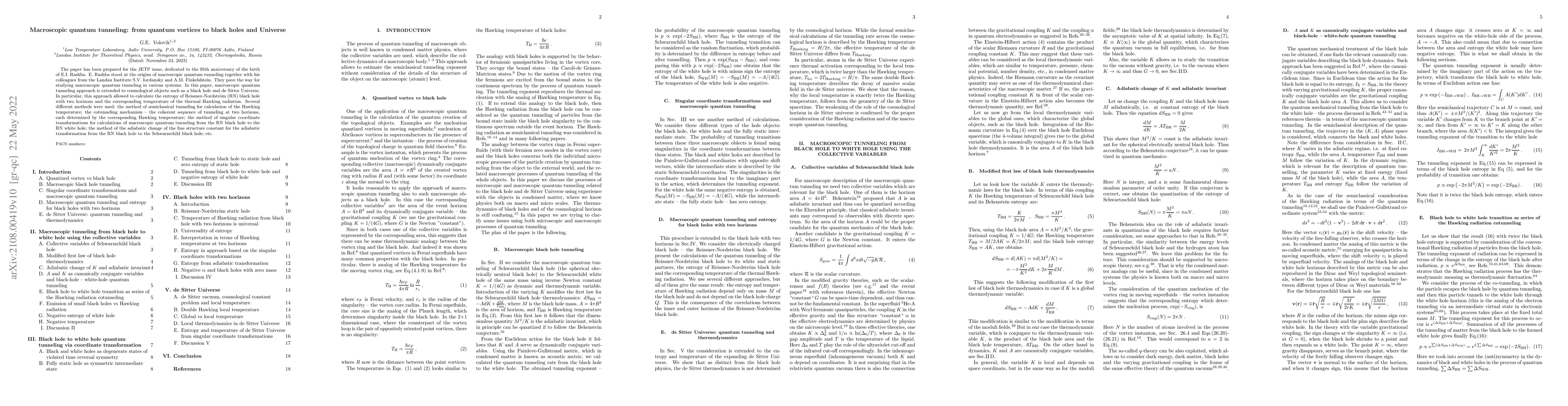 Thumbnail for Macroscopic quantum tunneling: from quantum vortices to black holes and
  Universe