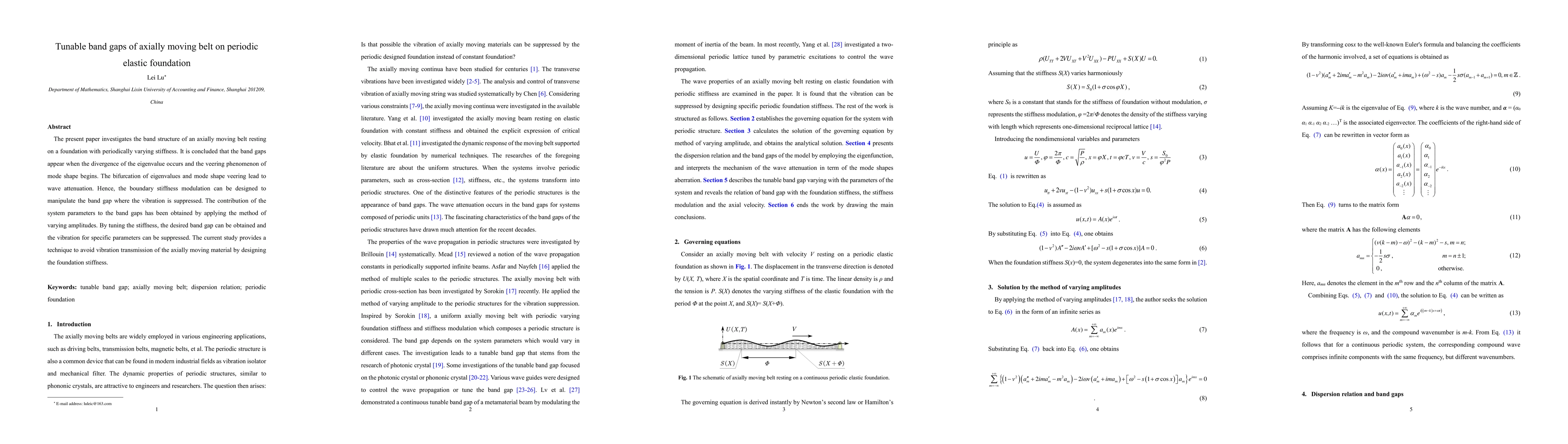 Thumbnail for Tunable band gaps of axially moving belt on periodic elastic foundation