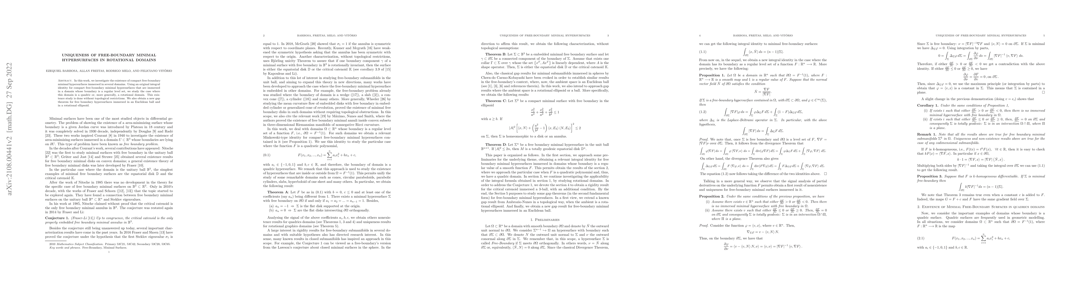 Thumbnail for Uniqueness of free-boundary minimal hypersurfaces in rotational domains