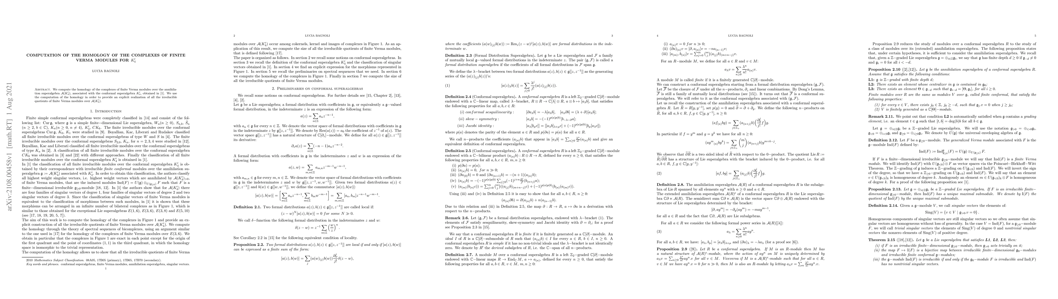 Thumbnail for Computation of the homology of the complexes of finite Verma modules for
  $K'_4$