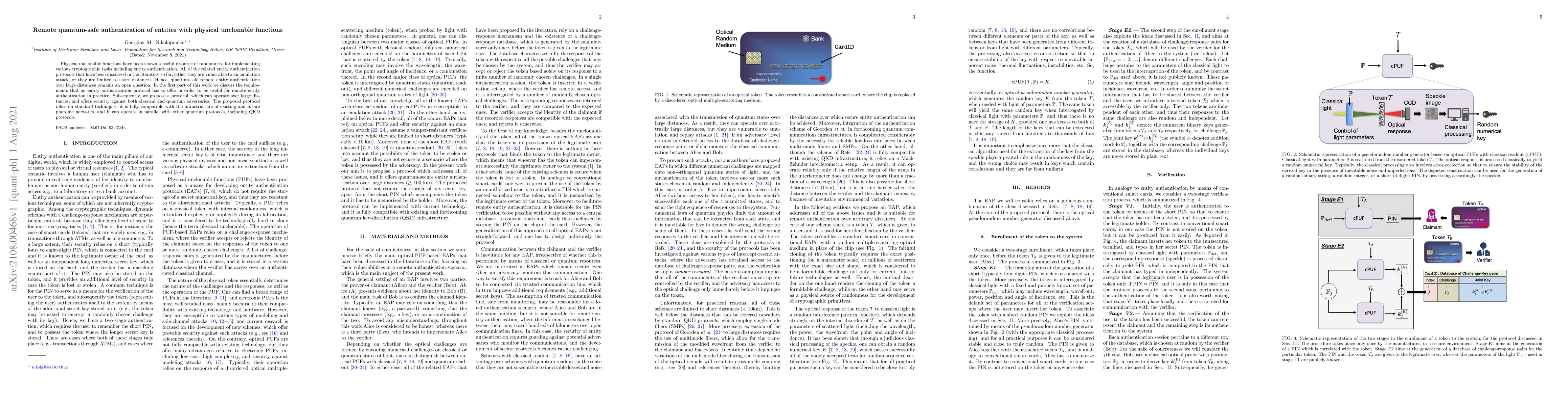 Thumbnail for Remote quantum-safe authentication of entities with physical unclonable
  functions