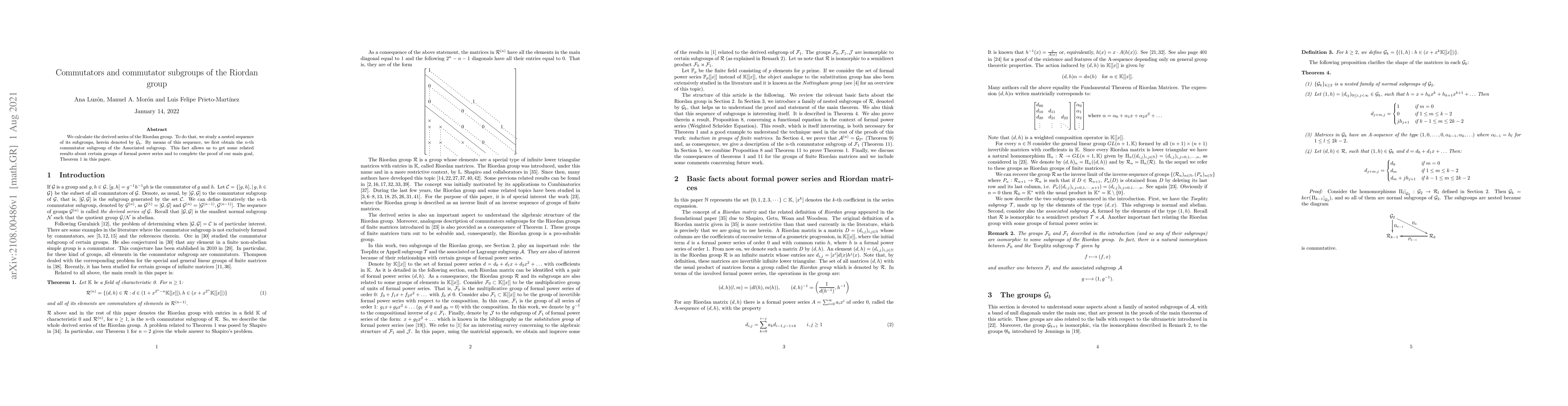 Thumbnail for Commutators and commutator subgroups of the Riordan group