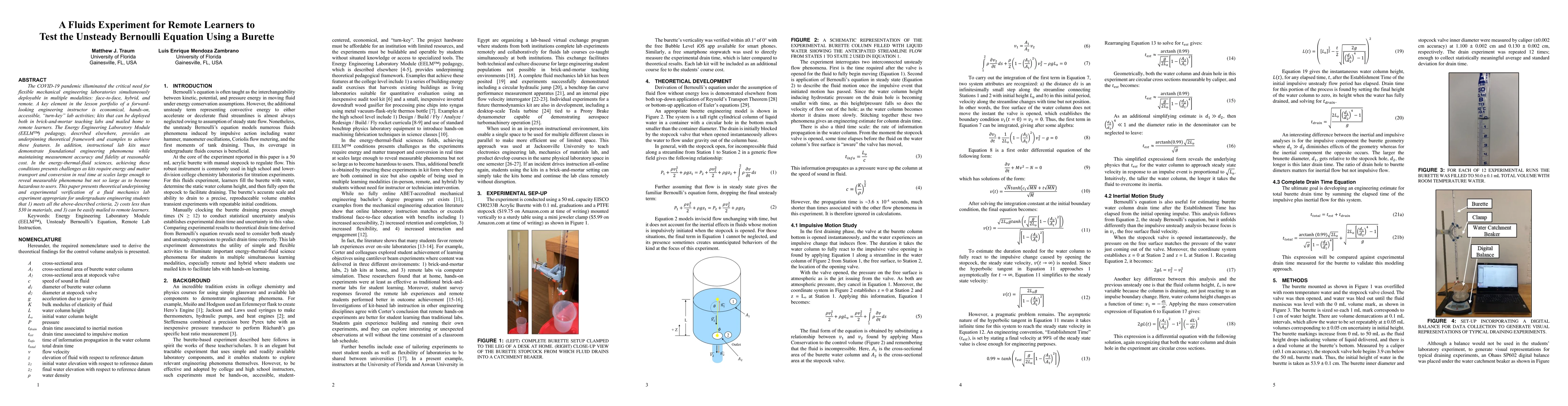 Thumbnail for A Fluids Experiment for Remote Learners to Test the Unsteady Bernoulli
  Equation Using a Burette