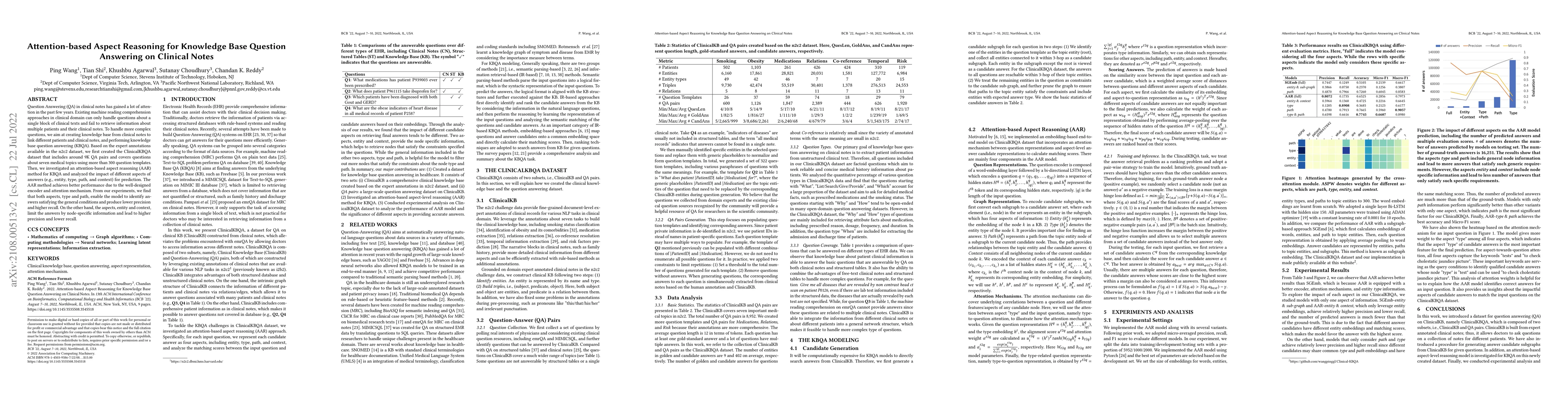 Thumbnail for Attention-based Aspect Reasoning for Knowledge Base Question Answering
  on Clinical Notes