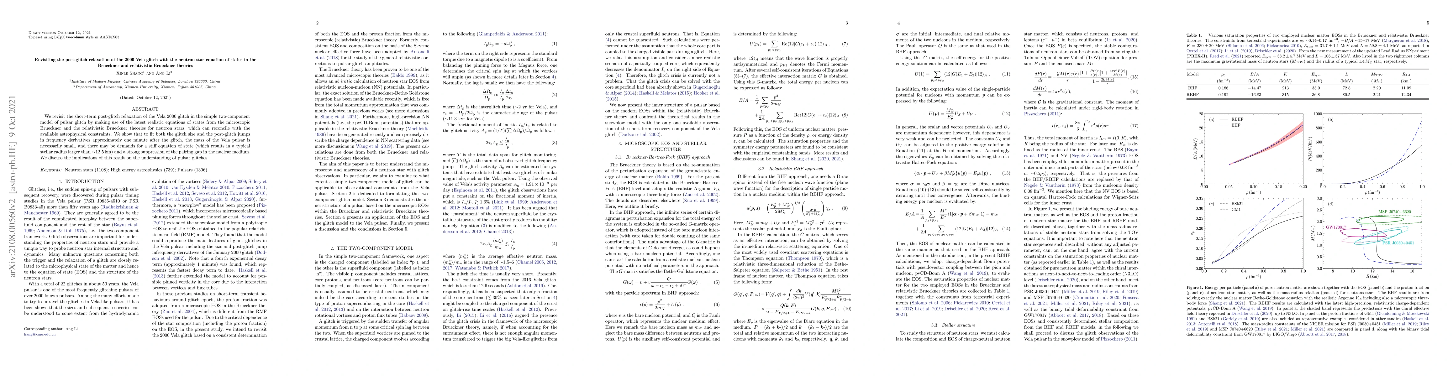 Thumbnail for Revisiting the post-glitch relaxation of the 2000 Vela glitch with the
  neutron star equation of states in the Brueckner and relativistic Brueckner
  theories
