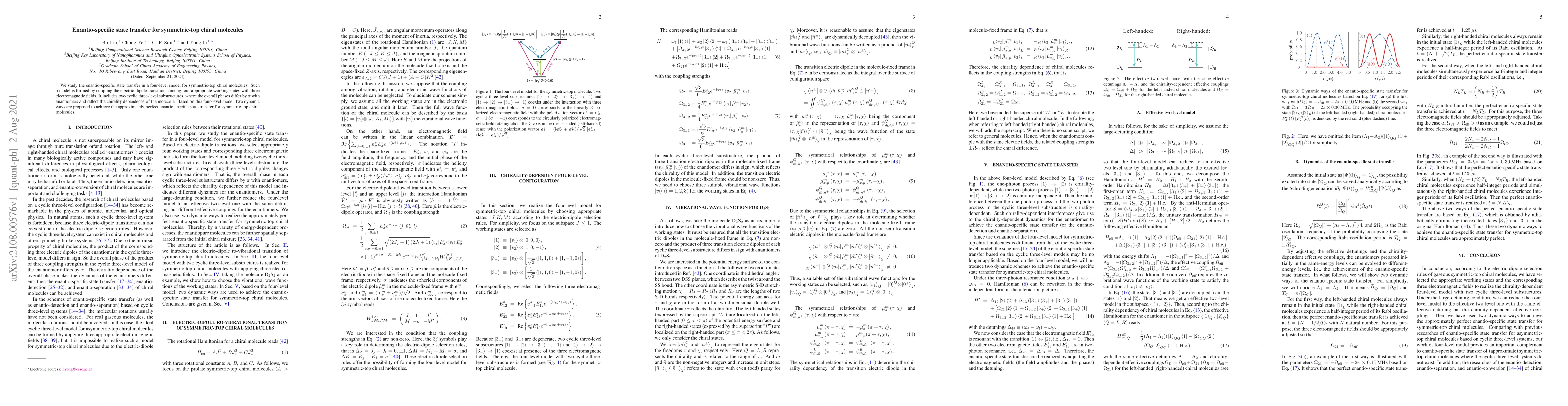 Thumbnail for Enantio-specific state transfer for symmetric-top chiral molecules