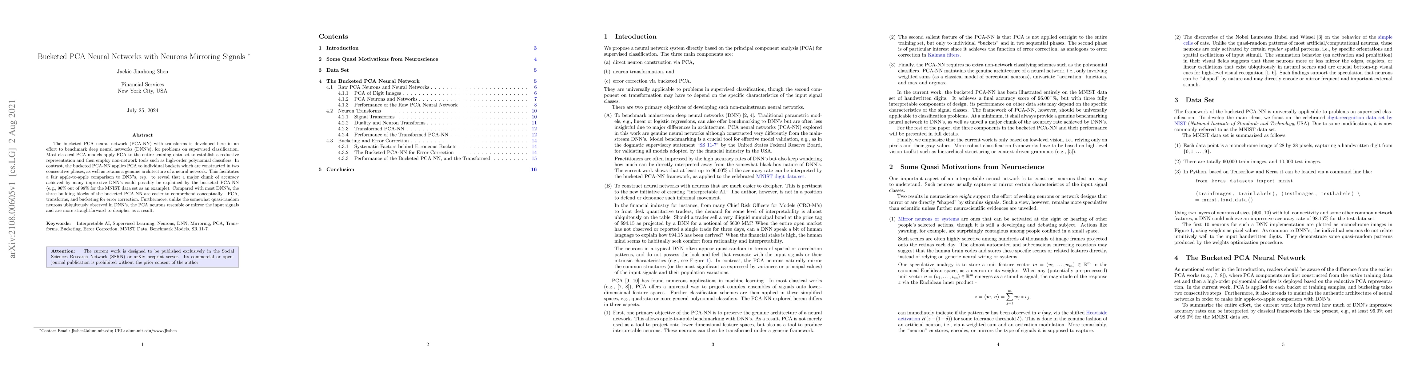 Thumbnail for Bucketed PCA Neural Networks with Neurons Mirroring Signals