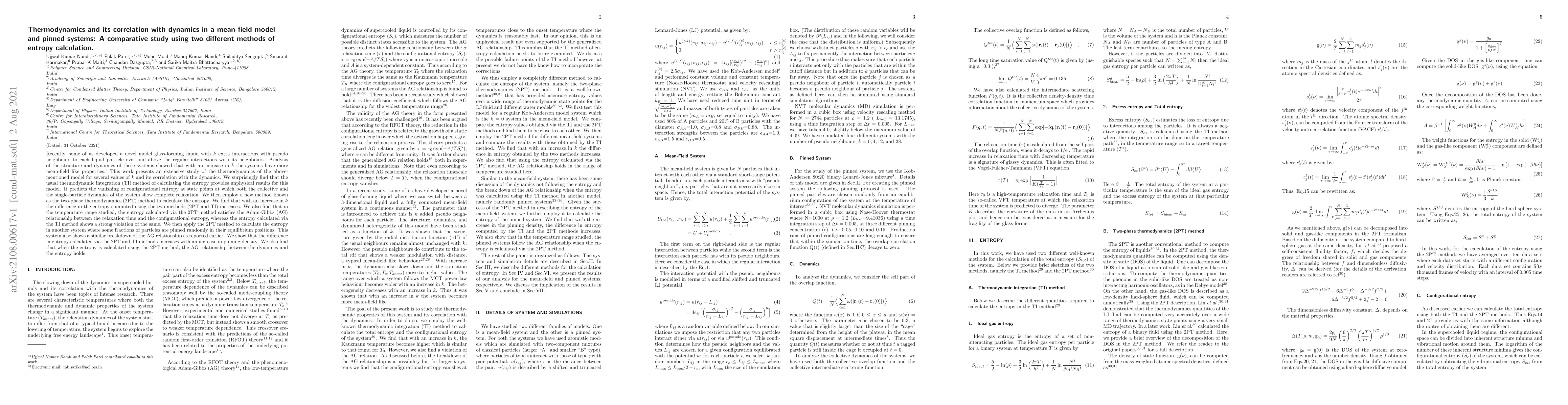 Thumbnail for Thermodynamics and its correlation with dynamics in a mean-field model
  and pinned systems: A comparative study using two different methods of
  entropy calculation