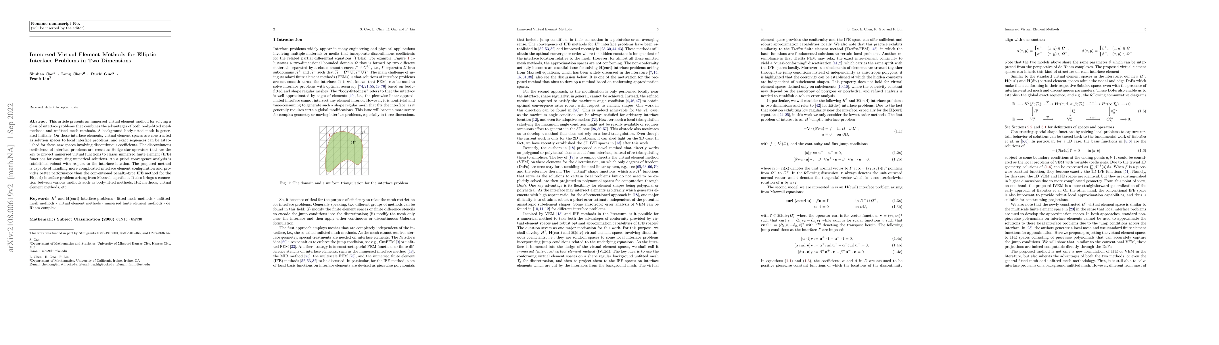 Thumbnail for Immersed Virtual Element Methods for Elliptic Interface Problems in Two
  Dimensions