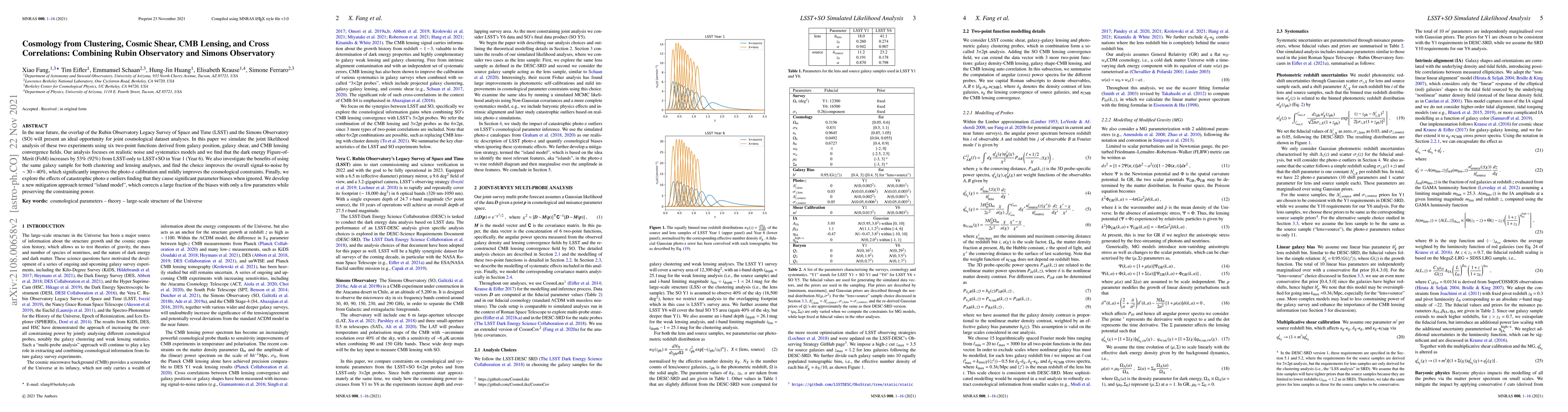 Thumbnail for Cosmology from Clustering, Cosmic Shear, CMB Lensing, and Cross
  Correlations: Combining Rubin Observatory and Simons Observatory