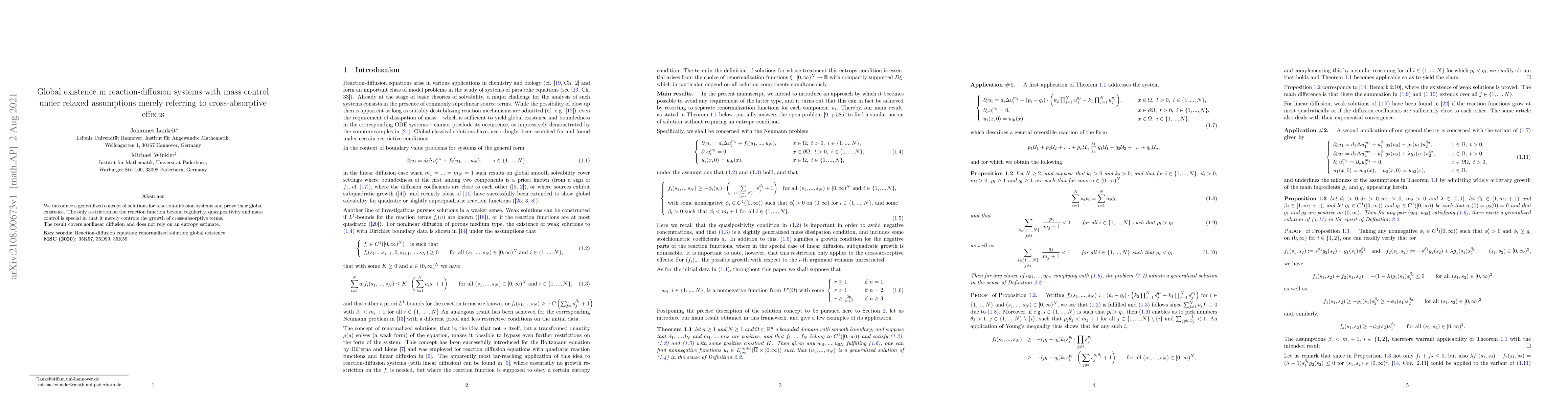 Thumbnail for Global existence in reaction-diffusion systems with mass control under
  relaxed assumptions merely referring to cross-absorptive effects