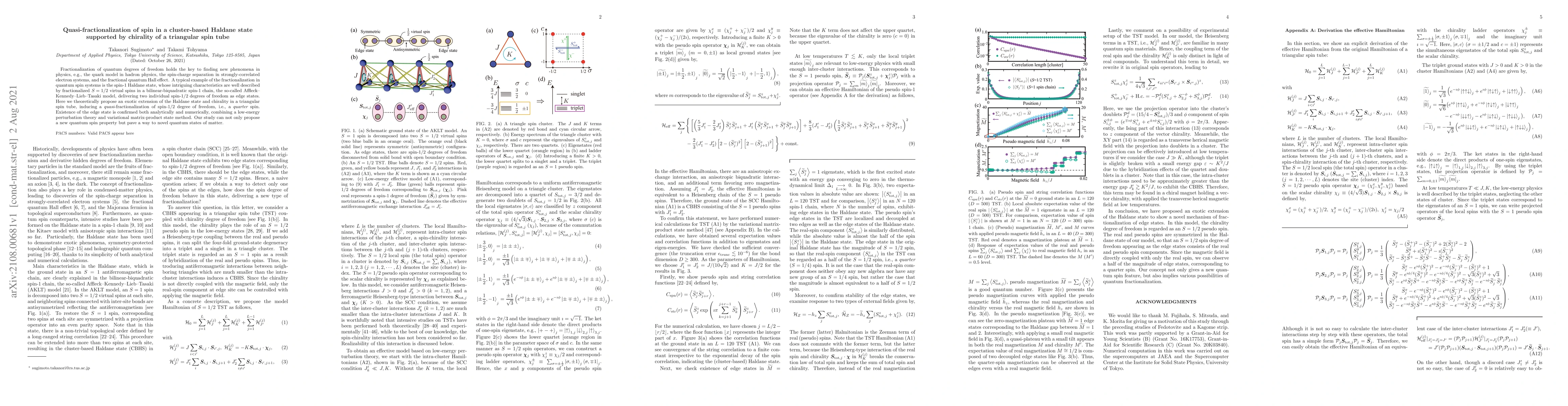 Thumbnail for Quasi-fractionalization of spin in a cluster-based Haldane state
  supported by chirality of a triangular spin tube