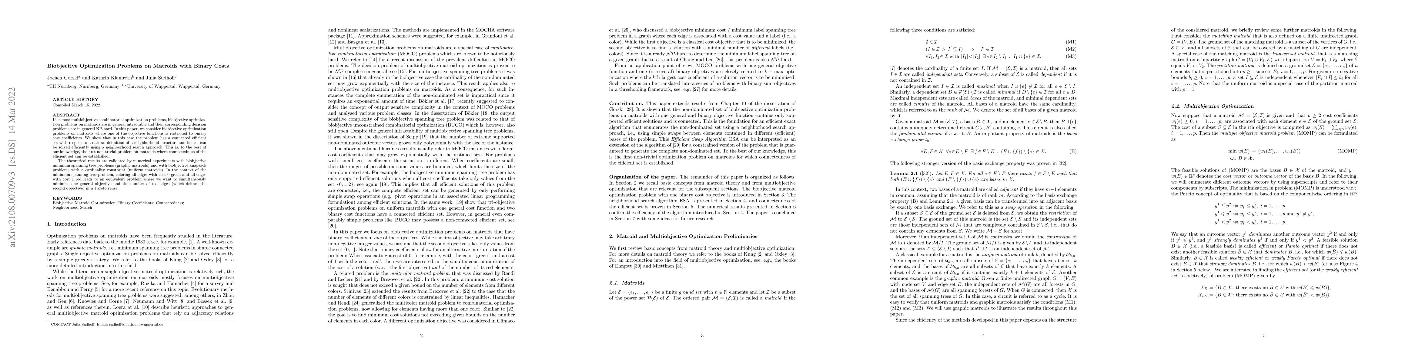 Thumbnail for Biobjective Optimization Problems on Matroids with Binary Costs