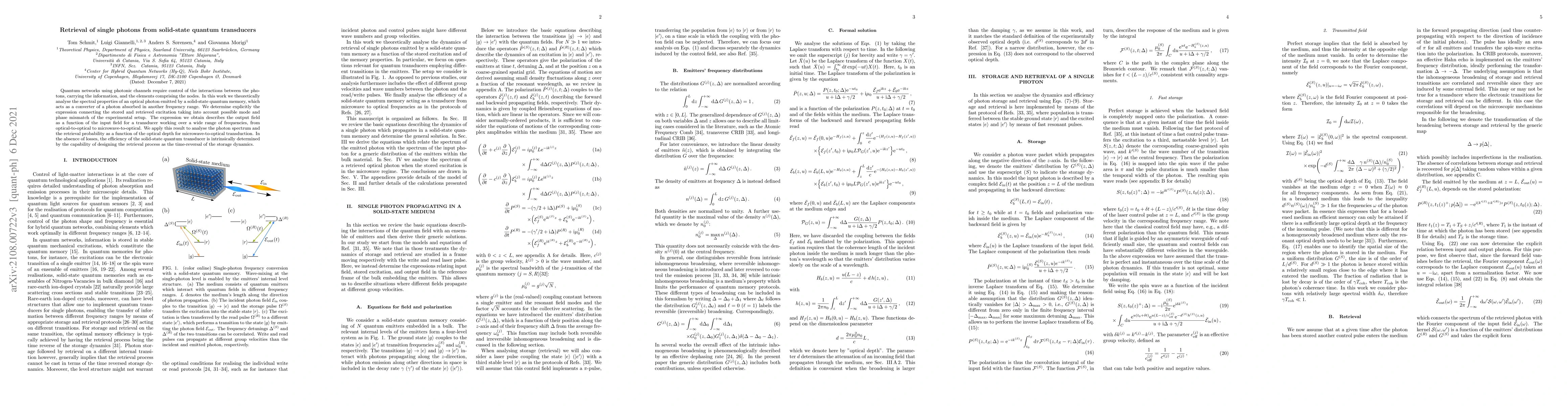 Thumbnail for Retrieval of single photons from solid-state quantum transducers