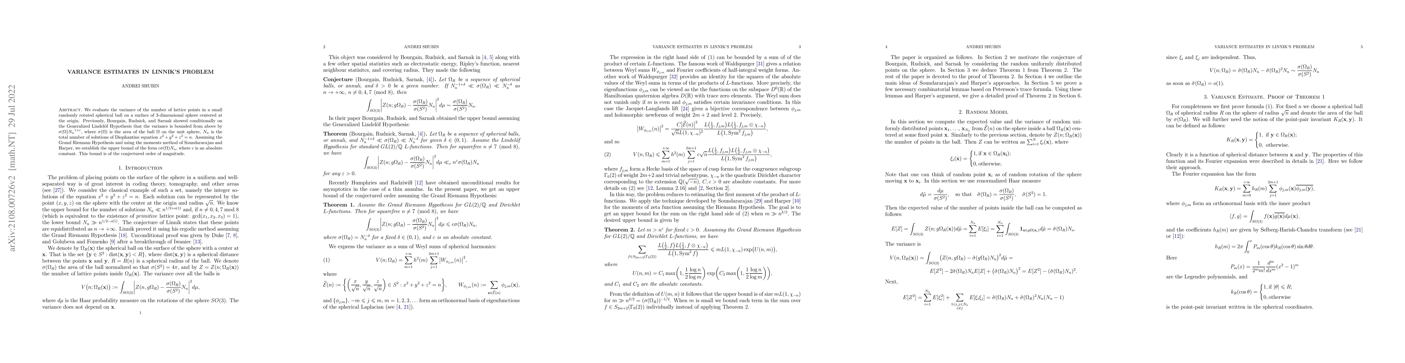 Thumbnail for Variance estimates in Linnik's problem
