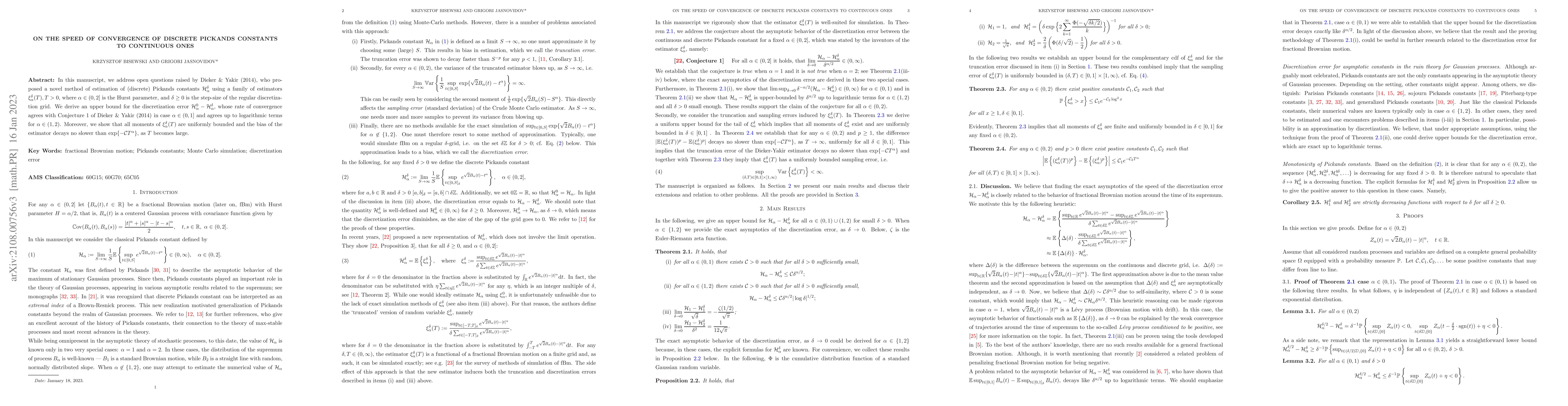 Thumbnail for On the speed of convergence of discrete Pickands constants to continuous
  ones