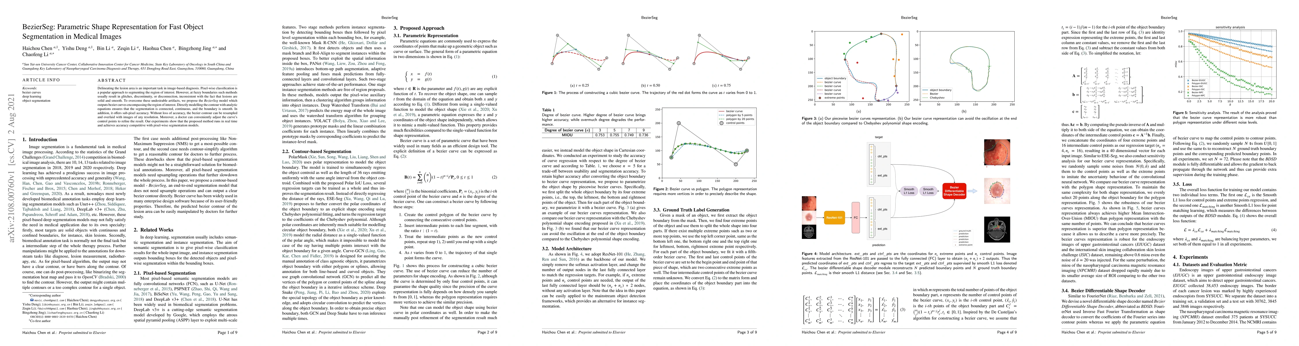 Thumbnail for BezierSeg: Parametric Shape Representation for Fast Object Segmentation
  in Medical Images