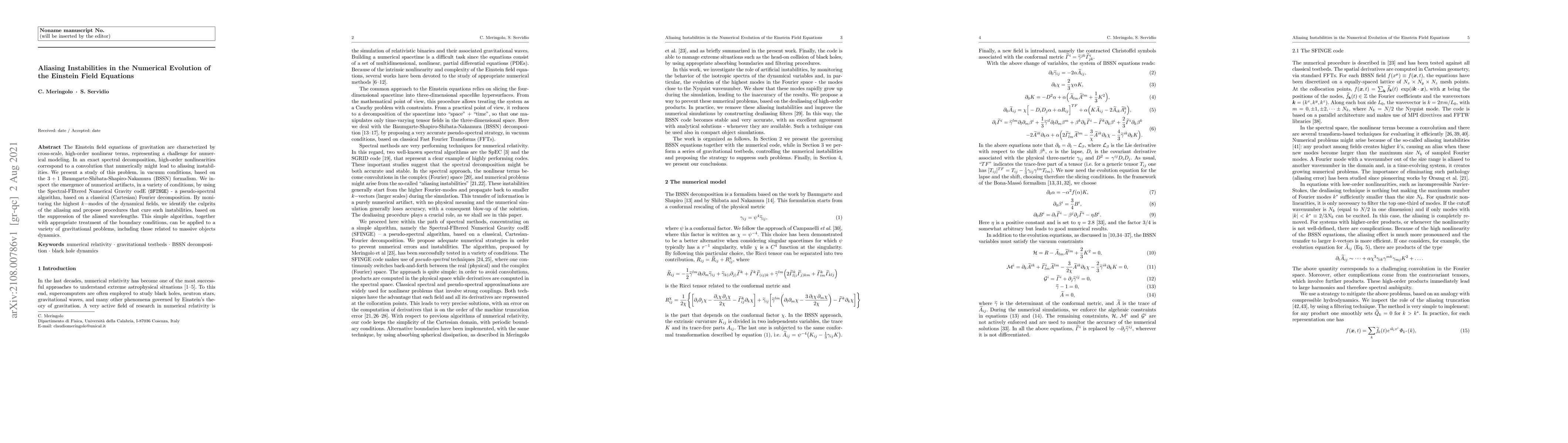 Thumbnail for Aliasing Instabilities in the Numerical Evolution of the Einstein Field
  Equations