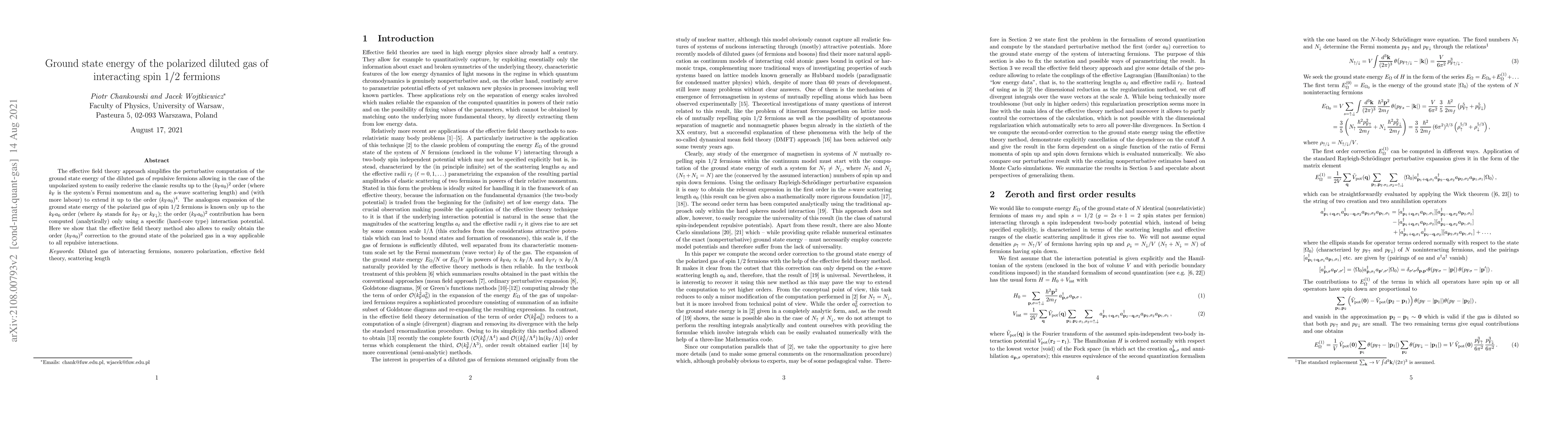 Thumbnail for Ground state energy of the polarized diluted gas of interacting spin
  $1/2$ fermions